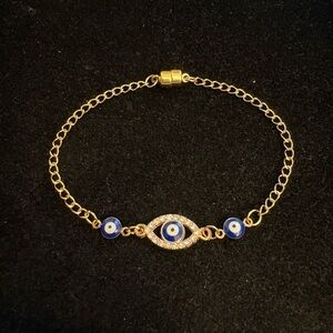 Gold-Tone Rhinestone Evil Eye Chain Bracelet